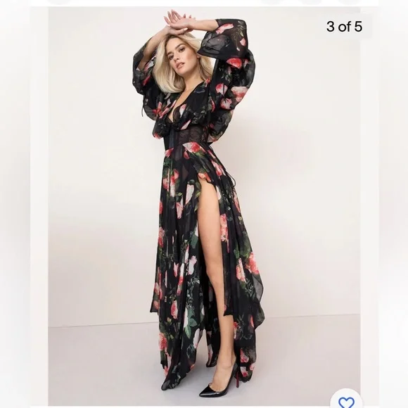 Agent Provocateur Elora Gown Black Floral Silk Dress - Picture 3 of 12